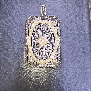 Vintage Sterling Silver Intricate Filigree Pendant With Pearls And Marcasite